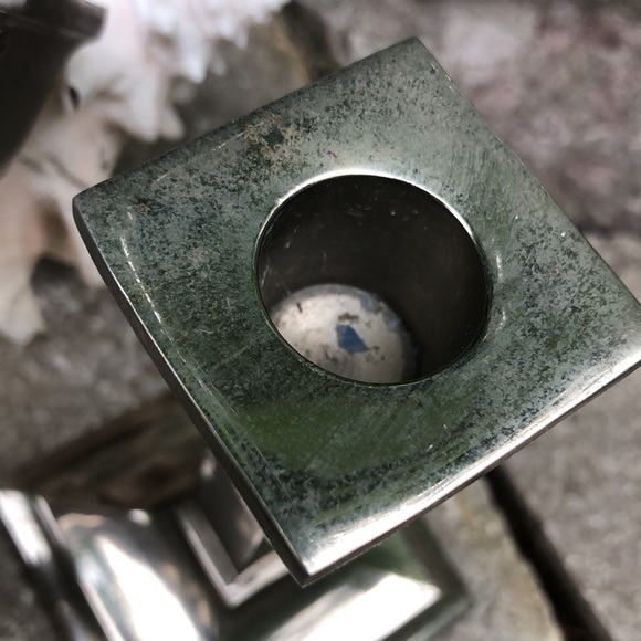 (2) Metal Candle Holders-Silver Toned-Square Base-Tapers-Vintage - Picture 7 of 17